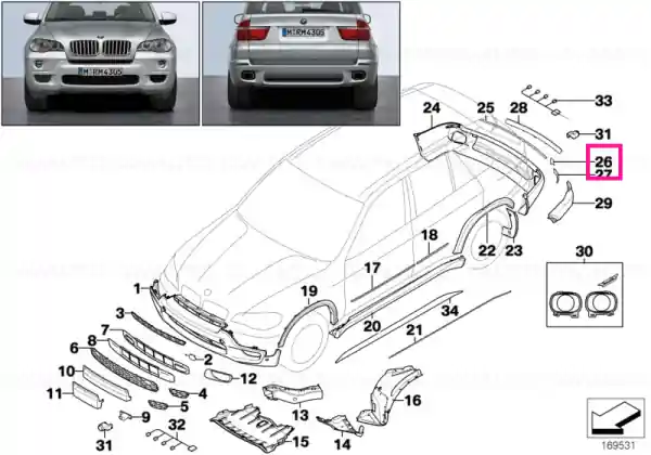 Ornament carlig remorcare, aprimat, dreapta - BMW Reducere