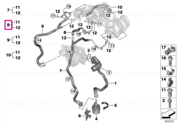 Bestseller Coolant line, flow to turbocharger ZYL. 1-4