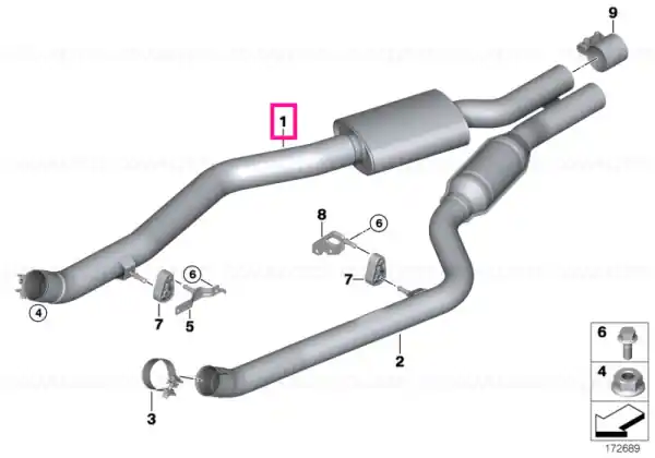 Centre muffler ZYL. 1-4 Transport gratuit