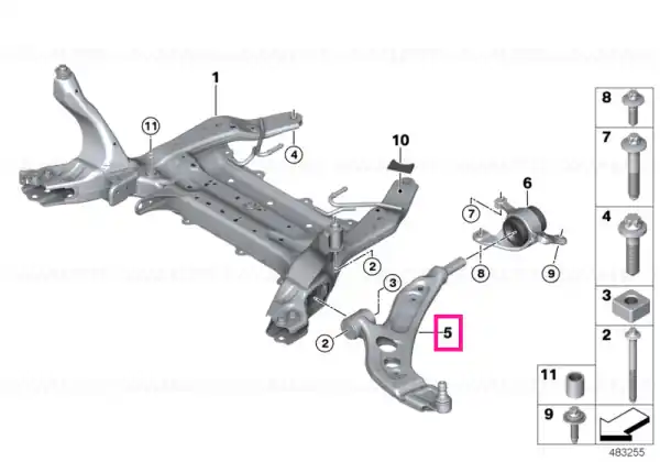 Wishbone with rubber mount, right - BMW - Mini Preț promoțional