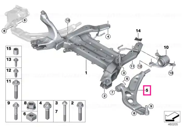 Ofertă exclusivă Wishbone with rubber mount, left - BMW