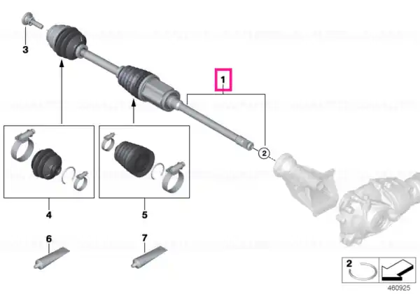 Retur gratuit Output shaft front right L=916MM - BMW