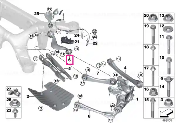 Retur ușor Wishbone with rubber mount, right - BMW