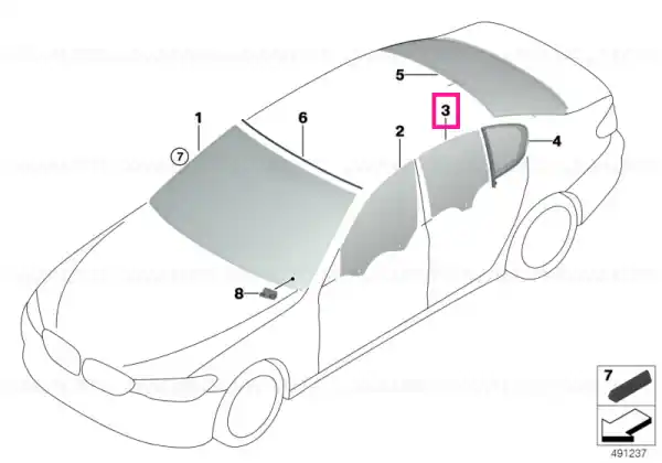 Side window, green, door, rear right SSG - BMW Ofertă
