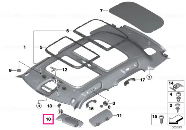 Sun visor, illuminated, right SATELLITE GREY - BMW - Mini Ofertă exclusivă