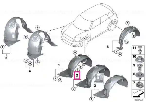 Calitate înaltă Capac nișă roată, față stânga - BMW - Mini