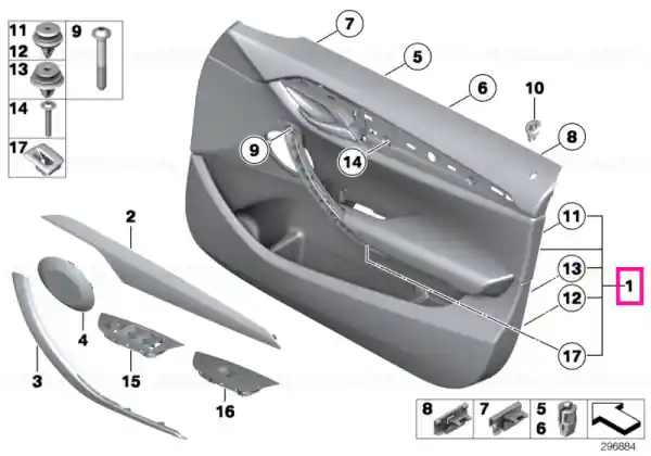 Door trim panel, leather, front left TERRA - BMW Livrare rapidă