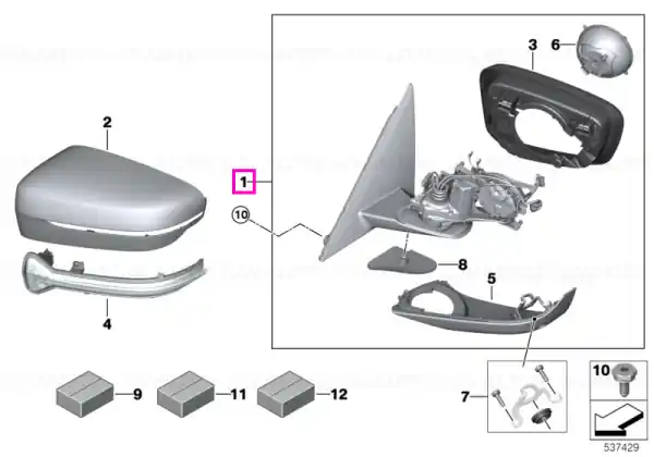 Premium Oglinda laterala stanga cu incalzire, memorie, Shadow-Line - BMW Seria 5 G30 G31 G38