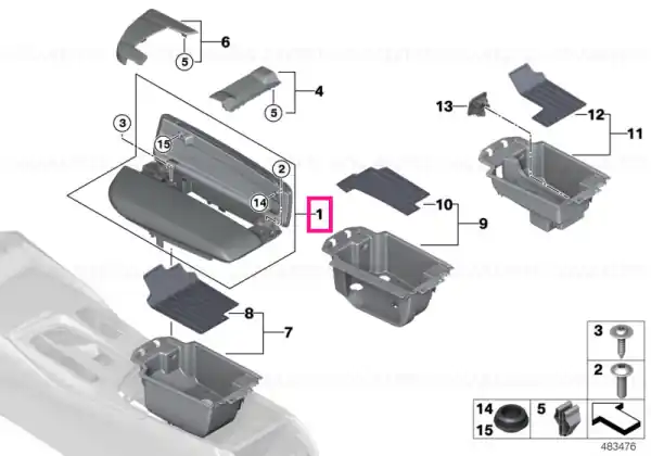 Armrest,centre console, leather SCHWARZ - BMW Cumpărături sigure