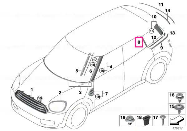 Retur ușor Capac coloană C dreapta - BMW - Mini