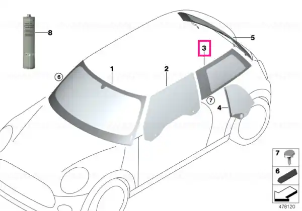 Side window, rigid, rear left SSG - BMW - Mini Retur ușor