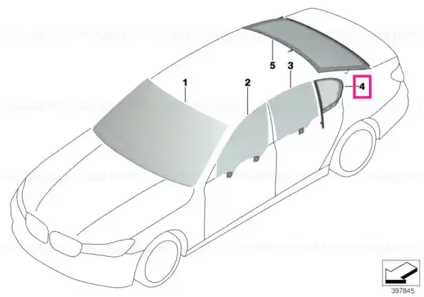 Premium Side window,green fixed,right rear door VSG-SSG - BMW
