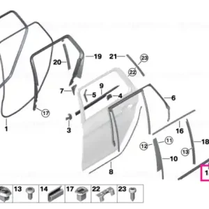 Window well strip, outer, door, rear rgt GLANZSCHWARZ - BMW Disponibil imediat