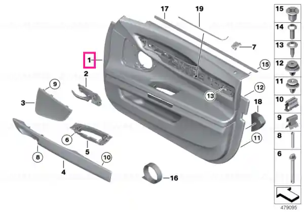 Reducere specială Door trim panel, leather, front left EVERESTGRAU - BMW
