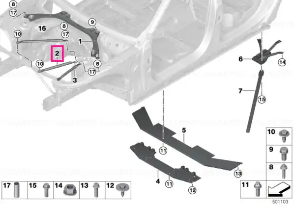 Strut tower brace, left - BMW Retur gratuit