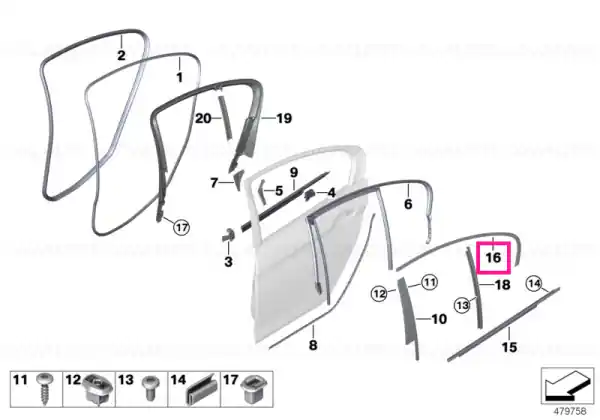 Finisher, window frame, top, door rr rt GLANZSCHWARZ - BMW Super ofertă