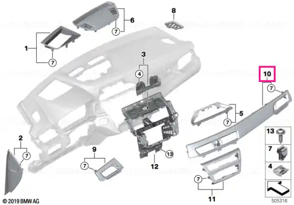 Ornament panou bord hexagonal alu pasager PERLGLANZ CHROM - BMW Plată securizată
