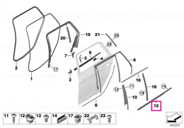 Window well strip, outer, door, rear rgt CHROME - BMW Ofertă exclusivă