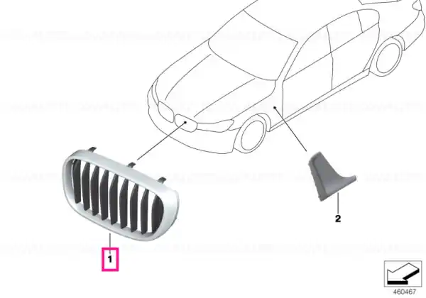 Grille, front, right BLAU - BMW Lichidare de stoc