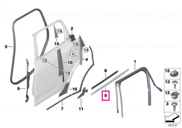 Window well strip, outer, door, rear lft - BMW - Mini Lichidare de stoc
