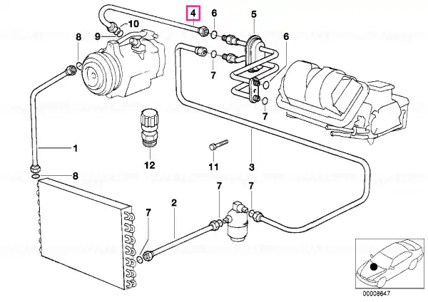 Livrare gratuită Conduct aspiratie evaporator-compresor R12 - BMW