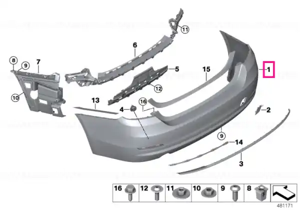 Panel, bumper, primed, rear 2FLUTIG PDC/PMA - BMW Preț promoțional