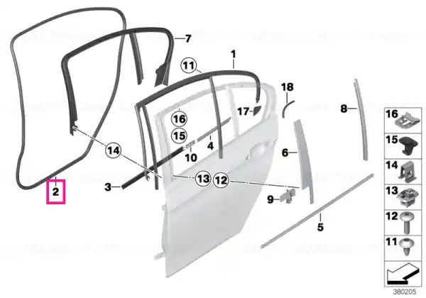 Door weatherstrip, rear - BMW Disponibil imediat